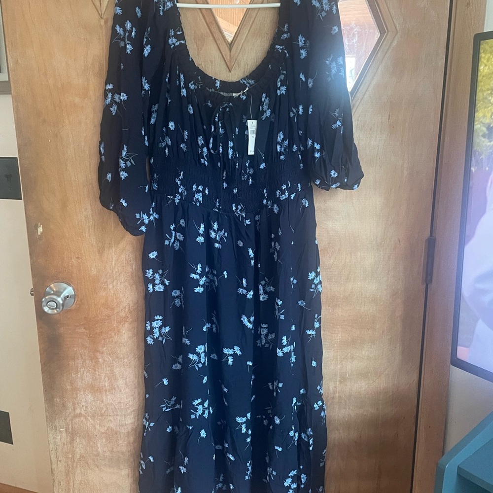 Gap smocked navy maxi dress